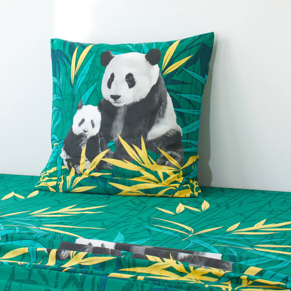 Bedrukt bedlinnen Pandi, polykatoen (groen)