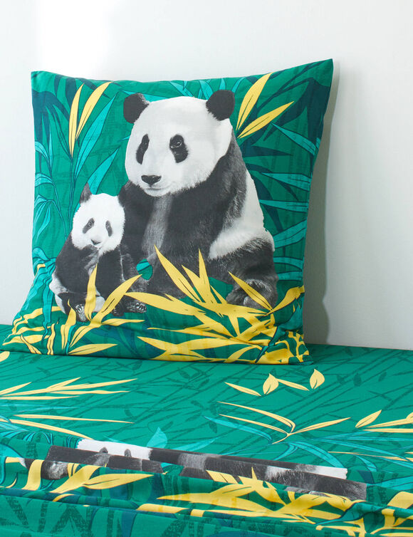 Linge de lit imprim&eacute; Pandi, polycoton (vert)
