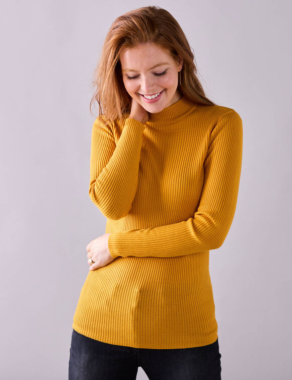 Trui met opstaande kraag, 72 cm lang (kerrie)
