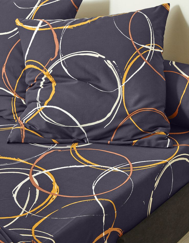 Linge de lit Noémie en polyester-coton imprimé cercles (anthracite)
