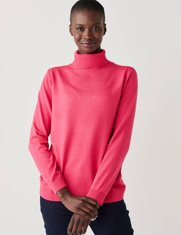 Pull col roul&eacute;, toucher doux (rose fuchsia)