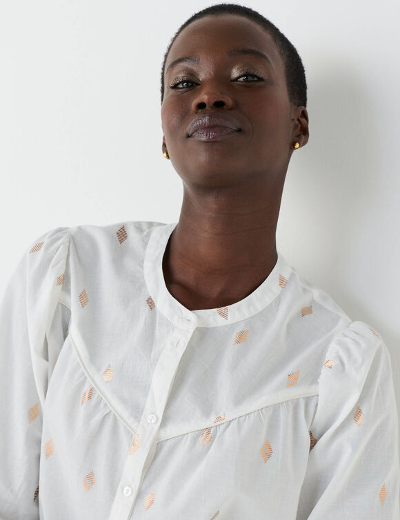 Chemisier imprim&eacute; dor&eacute;, voile de coton (&eacute;cru)