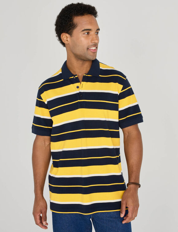 Gestreepte polo met korte mouwen van piqu&eacute; (marine / honing)