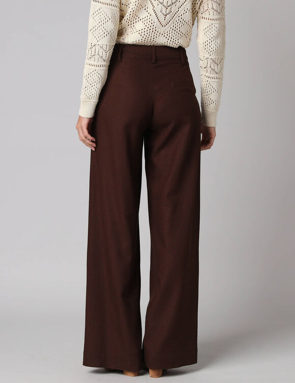 Pantalon large &agrave; pinces uni, en viscose-lin (chocolat)