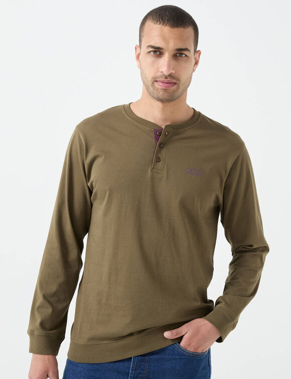 T-shirt Henley confort manches longues - lot de 2 (lie de vin + kaki)