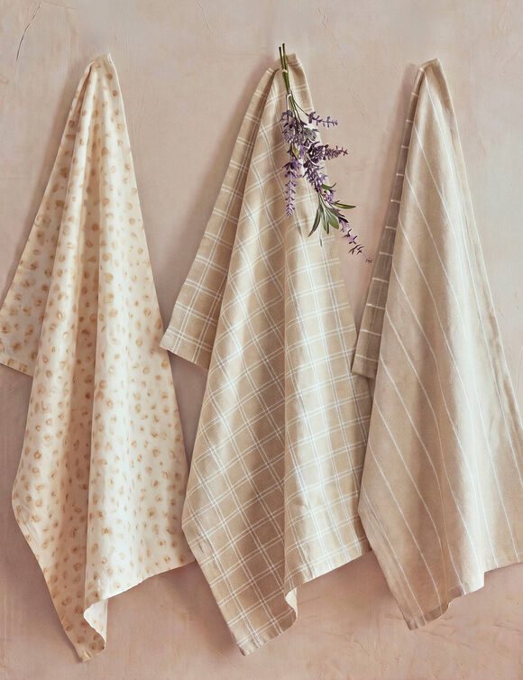 Torchons assortis coton beige - lot de 3 (beige)