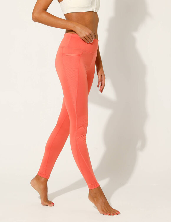 Legging taille haute avec empiècements résille (corail)