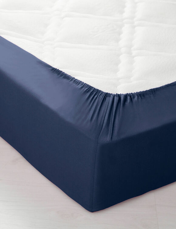 Drap-housse uni coton bonnet 32 cm (marine)
