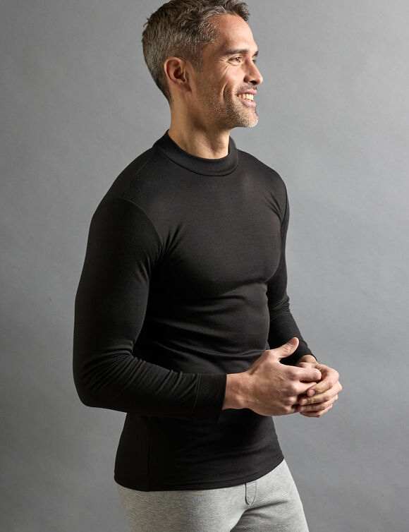Ondershirt voor heren, opstaande hals en lange mouwen, intense warmte - set van 2 (zwart)