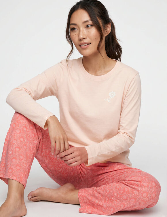 T-shirt pyjama &laquo;&nbsp;charme botanique&nbsp;&raquo; manches longues (p&ecirc;che)