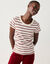 T-shirt ray&eacute; en fils teints col rond, manches courtes (&eacute;cru / rose)