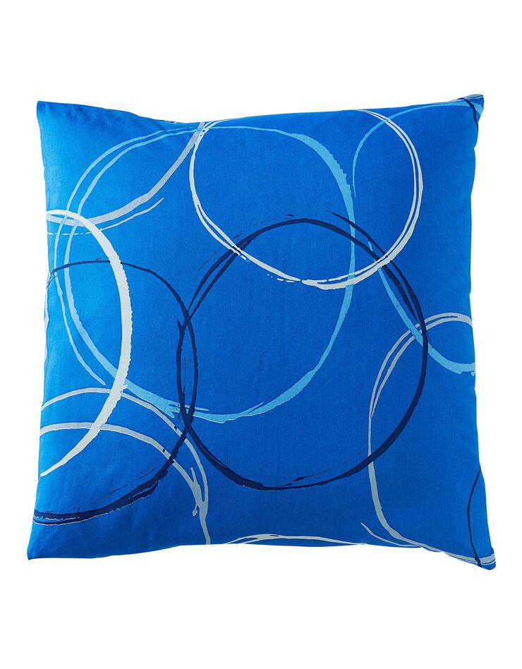Linge de lit Noémie en polyester-coton imprimé cercles (bleu)