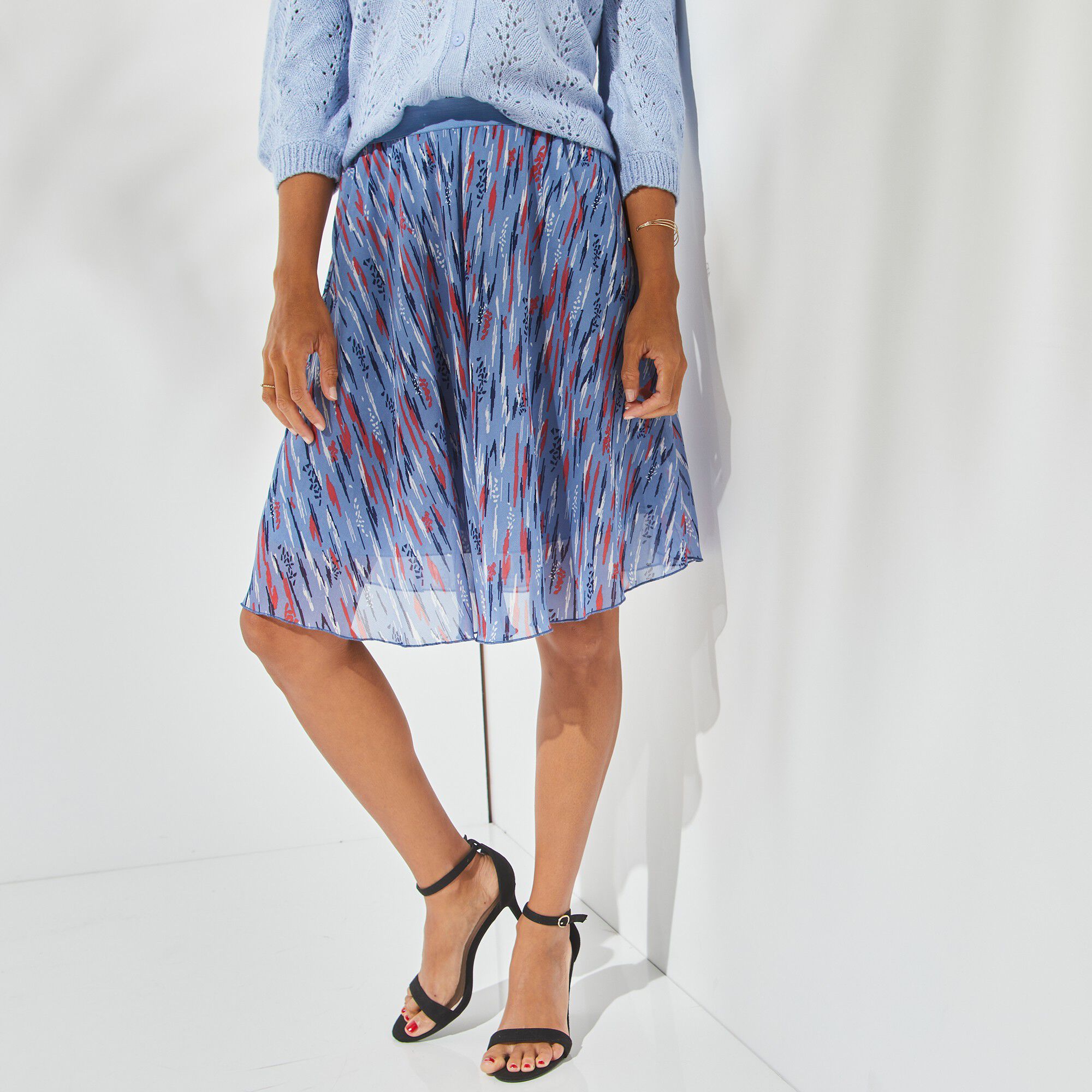 Jupe courte imprim ethnique voile bleu marine Blancheporte