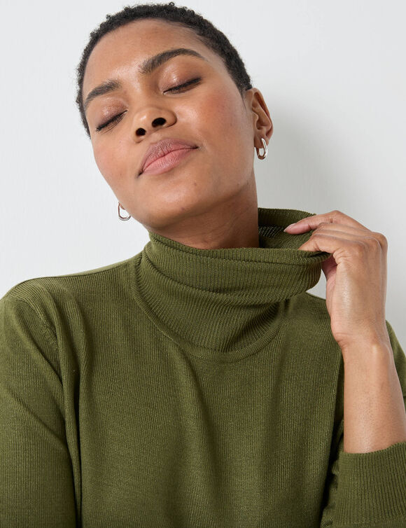 Pull col roulé, toucher doux (kaki)
