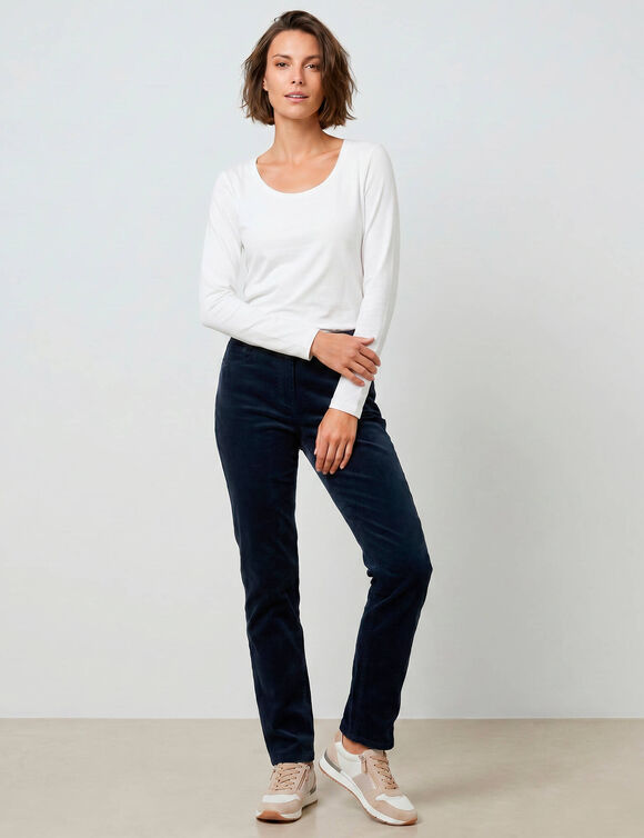 Pantalon droit "ultra-confort", en velours c&ocirc;tel&eacute;  (marine)