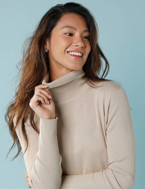 Pull col roulé, Spécial Petites (beige)