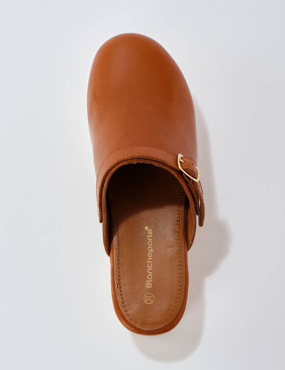 Sabots à talon cuir et bois (caramel)