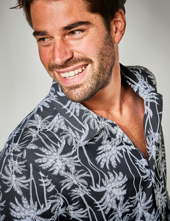Chemise imprimée manches courtes polycoton (noir / blanc)