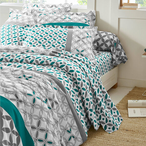 Linge de lit Marlow coton, imprim&eacute; g&eacute;om&eacute;trique (gris / vert)