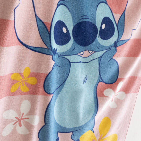 Drap de bain enfant Stitch éponge et velours coton - 320g/m²  (rose)