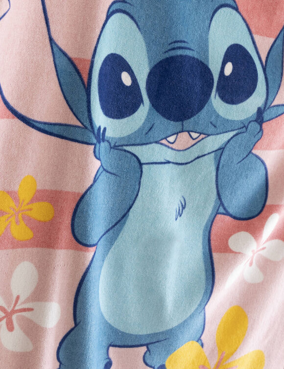 Drap de bain enfant Stitch éponge et velours coton - 320g/m²  (rose)