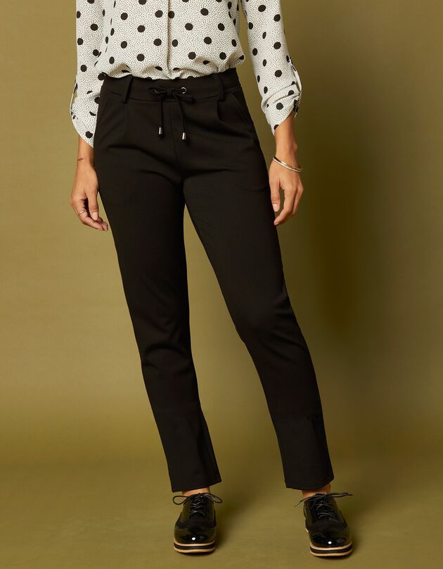 Pantalon chino uni, maille milano (noir)