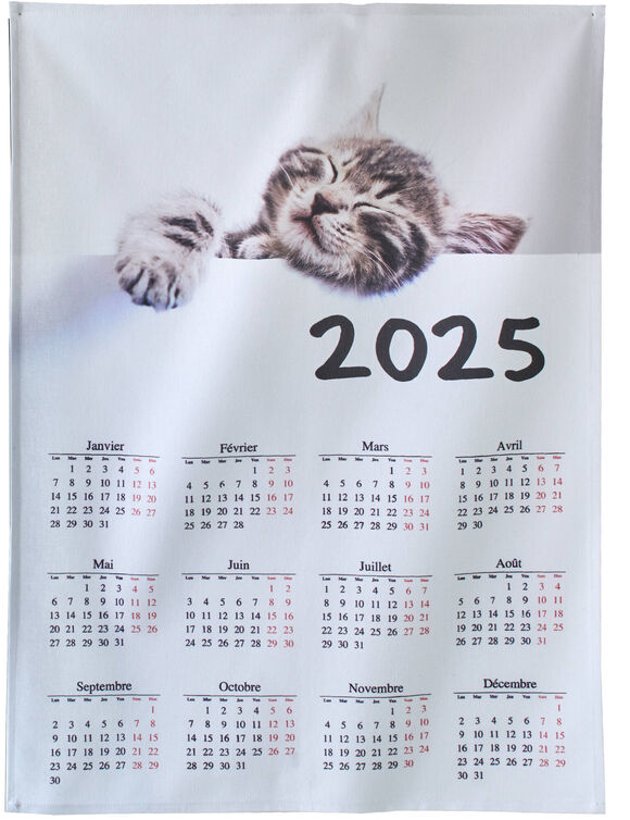 Torchon calendrier chien chat - lot de 2 (gris)