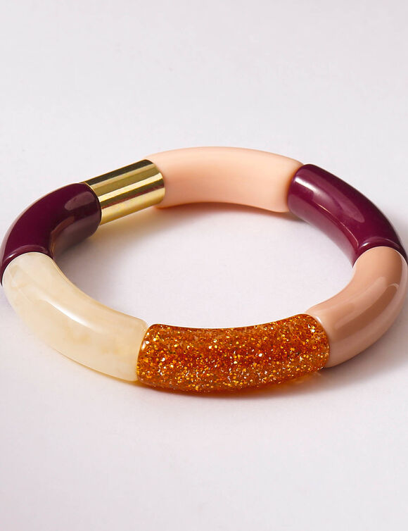 Bracelet "tubes" élastiqué - lot de 2 (prune / rose)