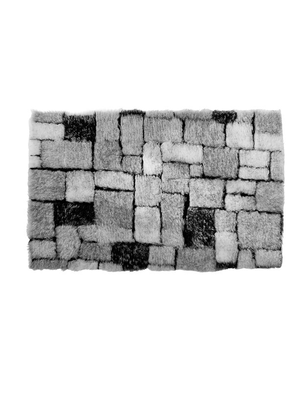 Tapis de bain mosaïque toucher peluche (gris)