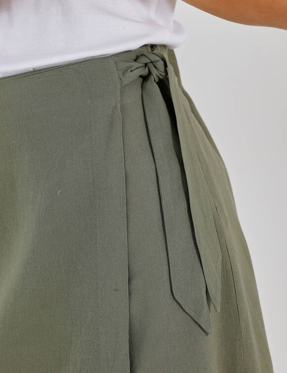 Jupe short en lin m&eacute;lang&eacute; (kaki)