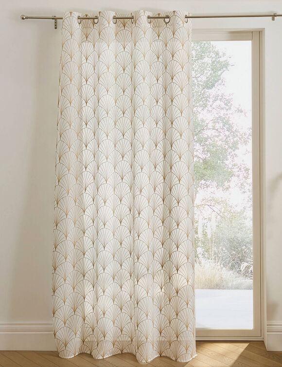 Voilage brod&eacute; motif art d&eacute;co - finition oeillets (beige)