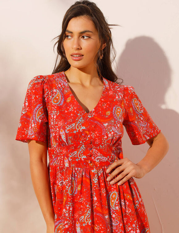 Robe longue imprimée (rouge / violet)