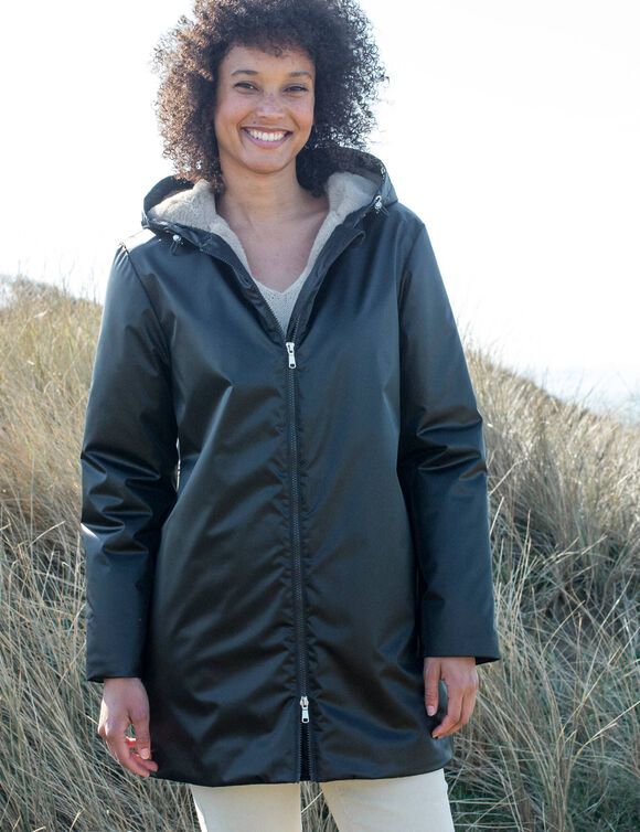 Parka imperm&eacute;able fourr&eacute;e, mi-longue (noir)