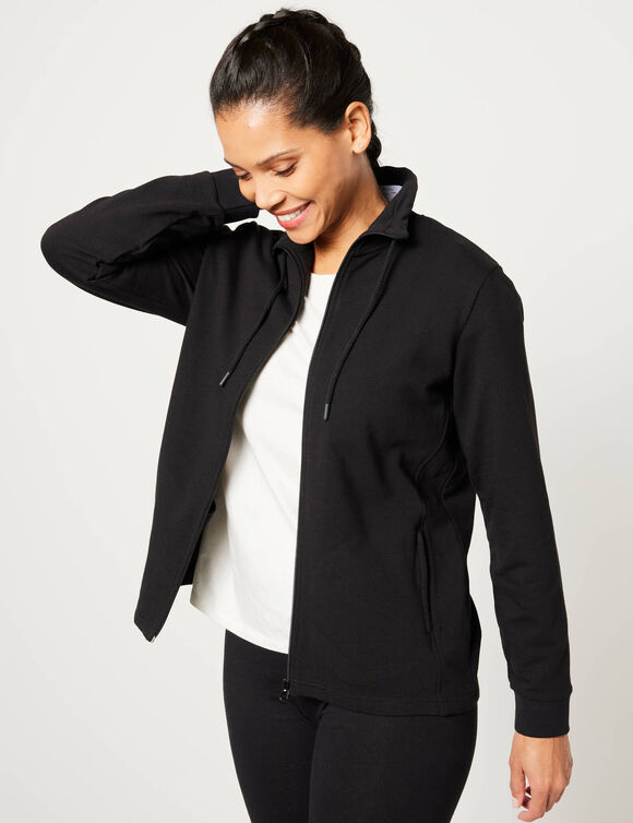 Sweat zippé, col montant (noir)