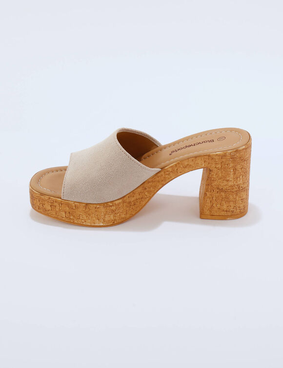 Mules cuir &agrave; talon (beige)