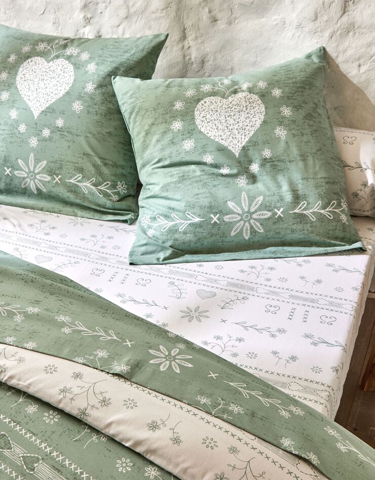 Linge de lit Anceny imprimé coeur - coton (eucalyptus)