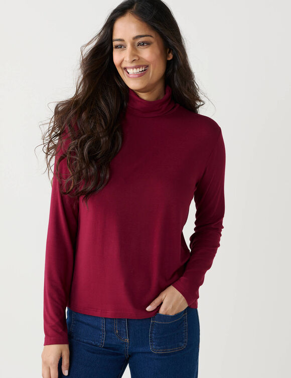 Sous-pull uni col roul&eacute; stretch (bordeaux)