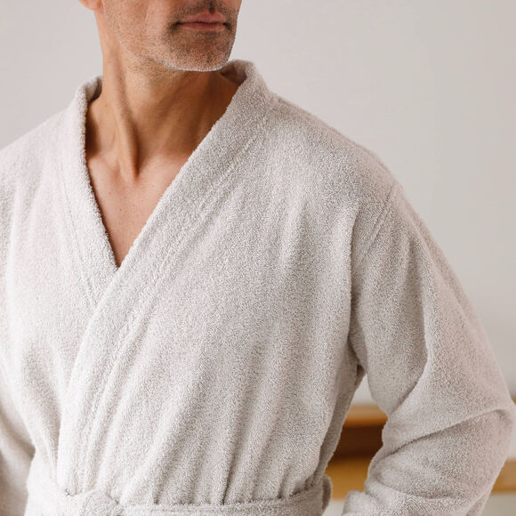 Peignoir mixte adulte col kimono éponge bouclette  (sable)