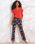 T-shirt in effen tricot met goudkleurige V-hals (rood)