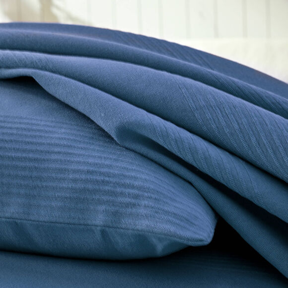 Jet&eacute; de lit uni tiss&eacute; coton (bleu)