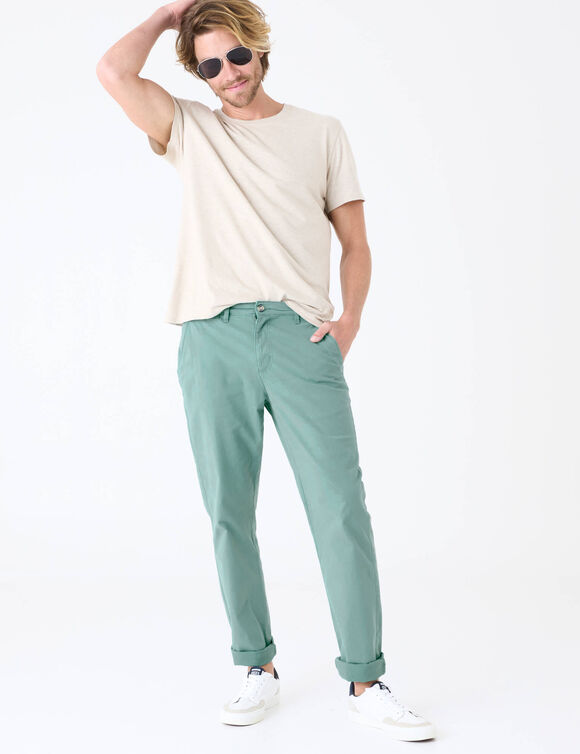 Pantalon chino toile serg&eacute; (bleu vert)