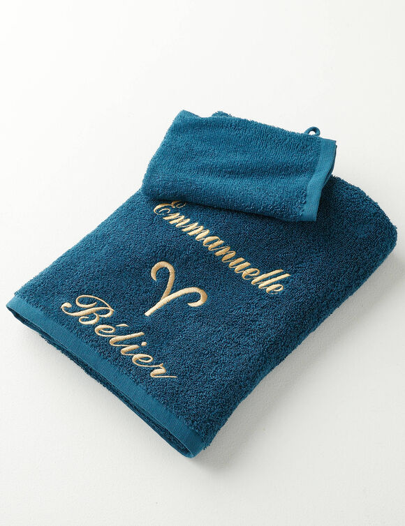 Serviettes de bain brod&eacute;es signe astrologique, &agrave; personnaliser - 420g/m2 (b&eacute;lier)