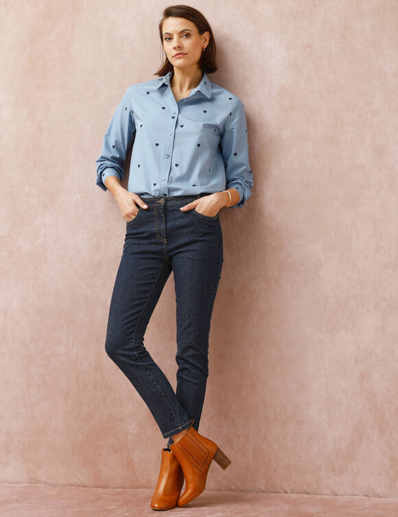 Bloes met knoopsluiting en hartjesprint (marineblauw)