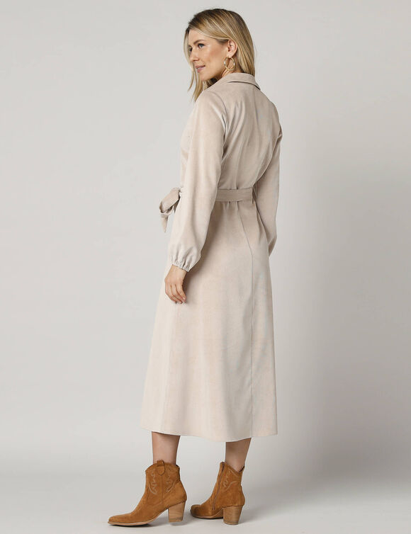 Robe-chemise longue en velours, manches longues (sable)