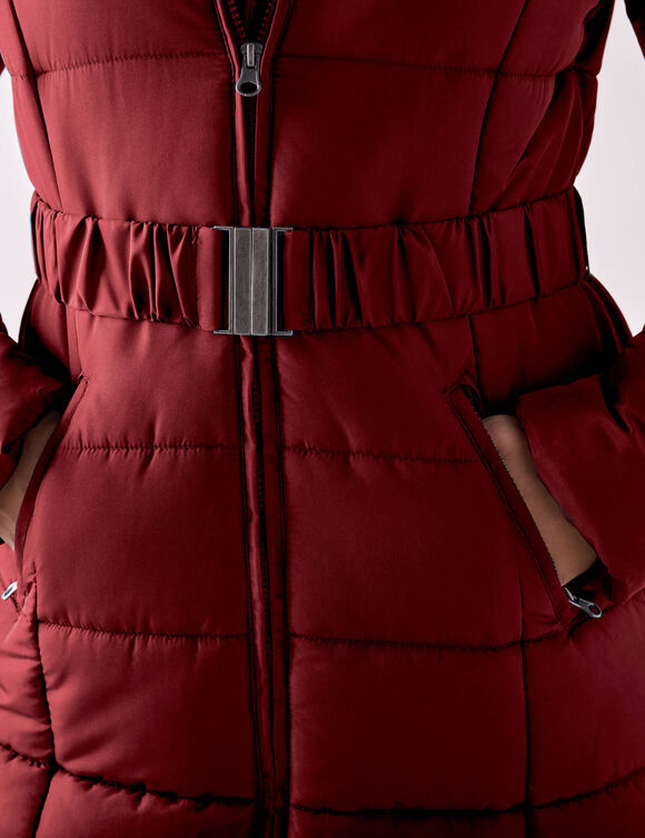 Doudoune longue ceinturée (rouge foncé)