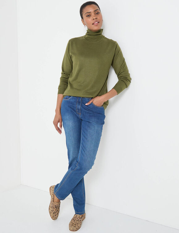 Pull col roulé, toucher doux (kaki)