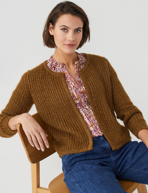 Gilet paletot, maille perl&eacute;e fils brillants (bronze)