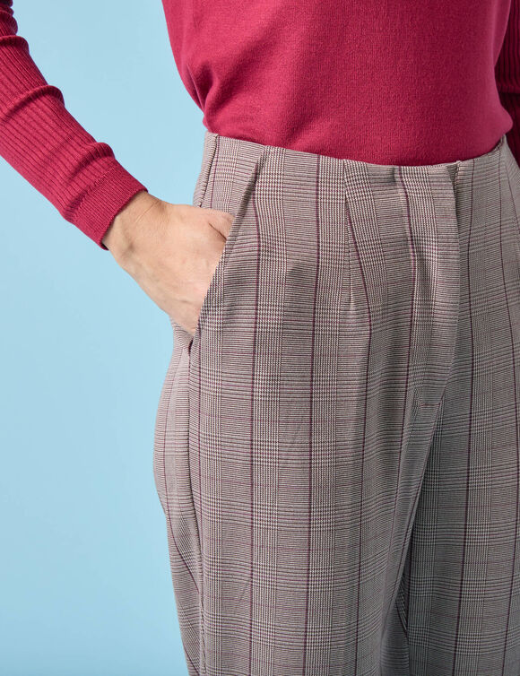 Pantalon cigarette imprimé carreaux, Spécial Petites (chocolat)