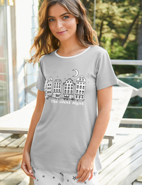 Pyjama pantacourt imprimé ville étoilée (gris)