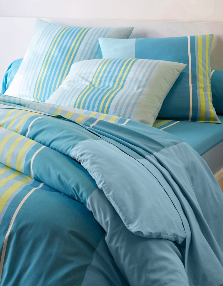 Linge de lit Détroit en coton imprimé rayures (turquoise)
